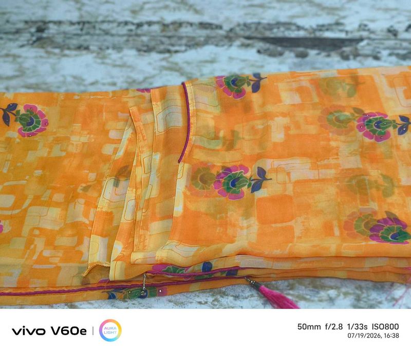 Vibrant Orange Floral Print Saree