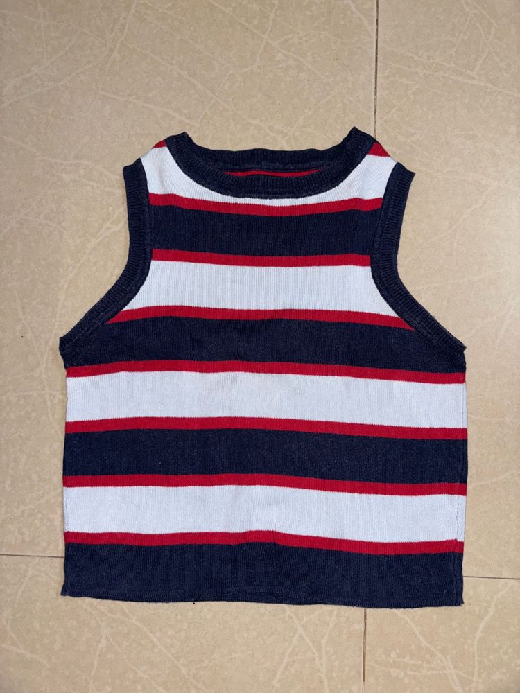Striped Sleeveless Knit Top