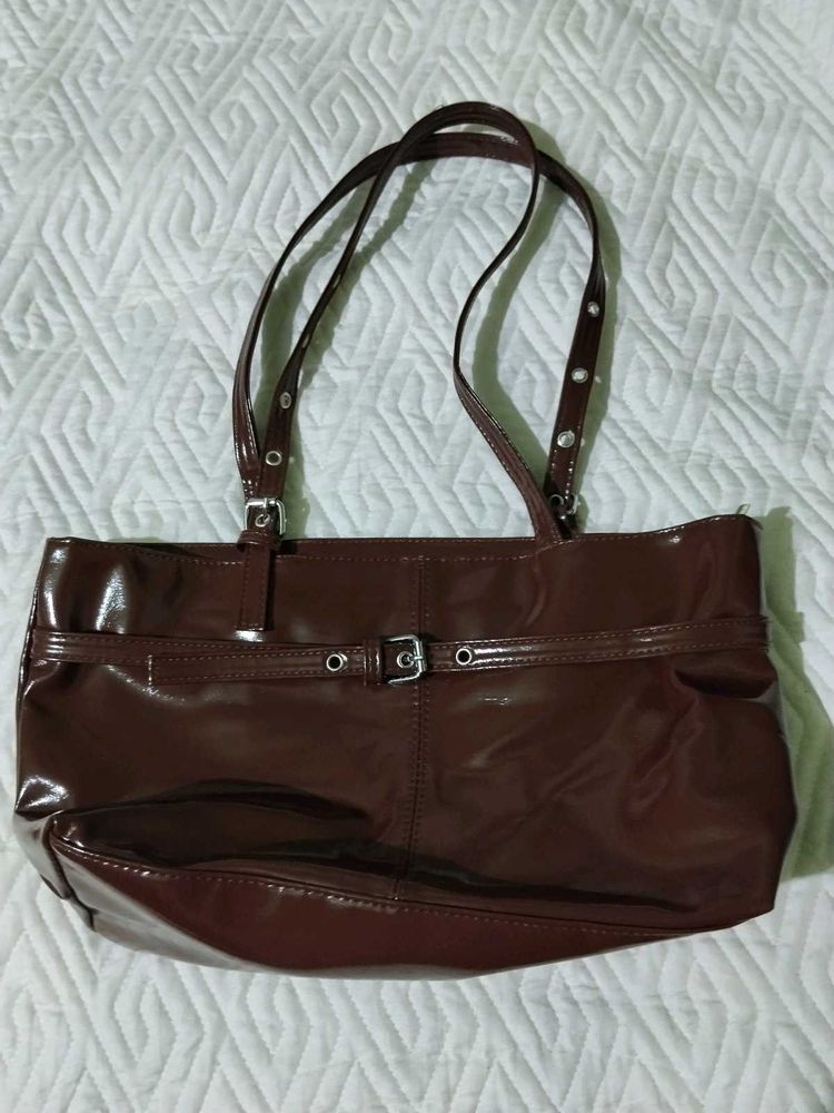 Chic Brown Patent Leather Tote Bag