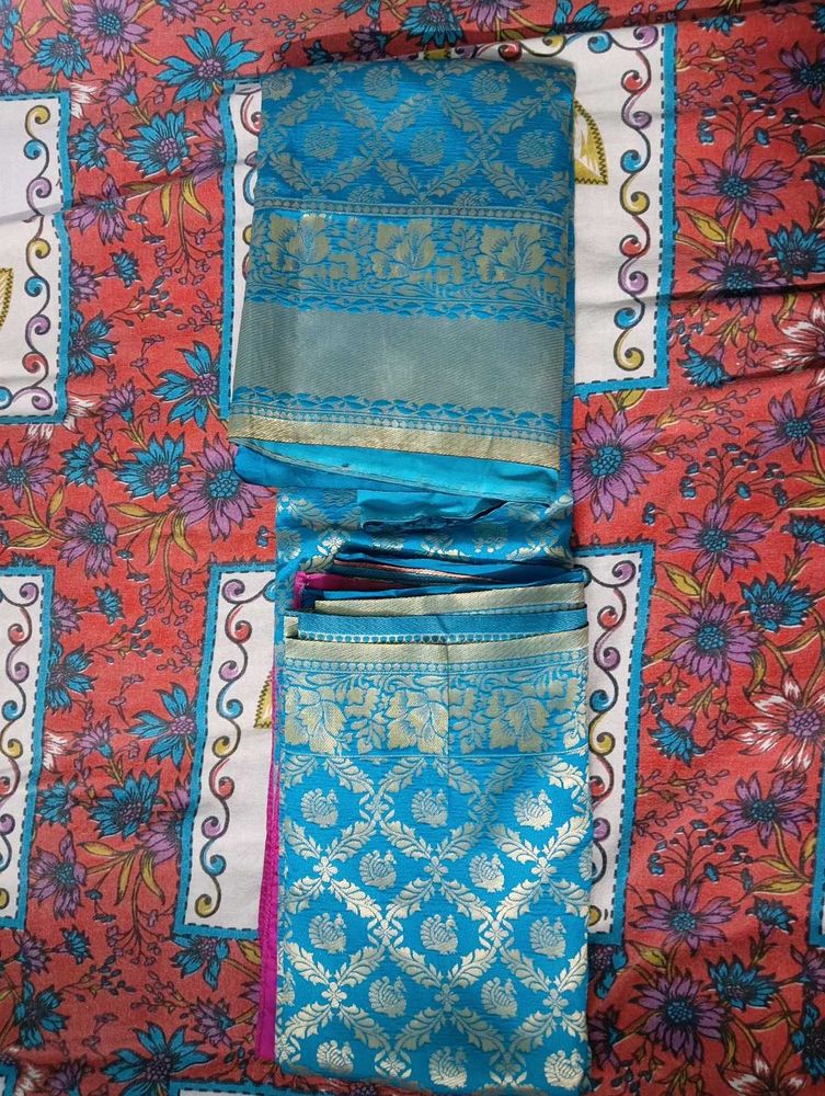 Blue Silk Saree with Gold Weave