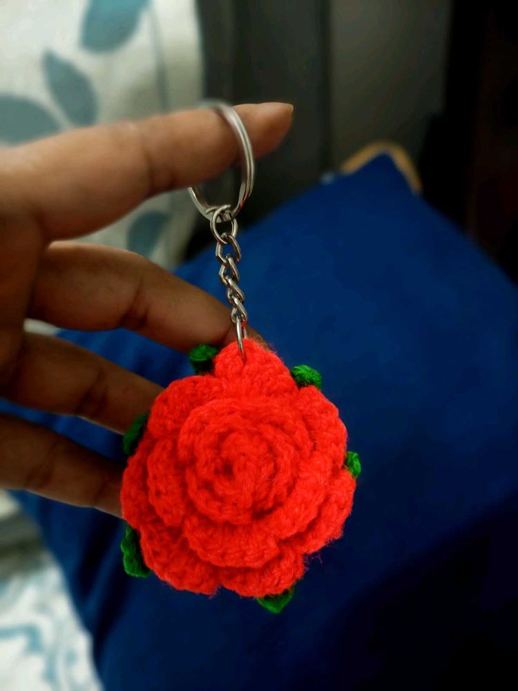 Handmade Crochet Rose Keychain