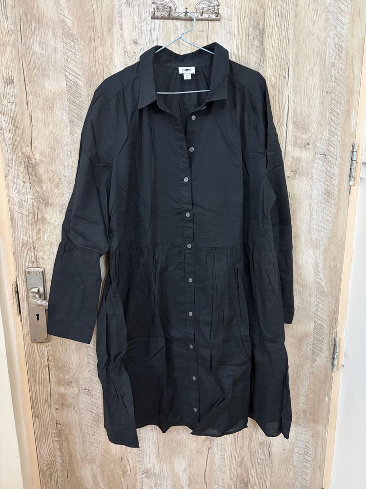 Classic Black Button-Up Tunic Dress