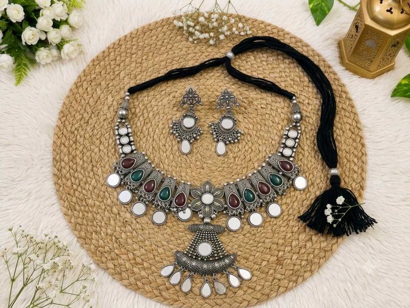 Oxidized Silver Necklace &amp; Earring Set