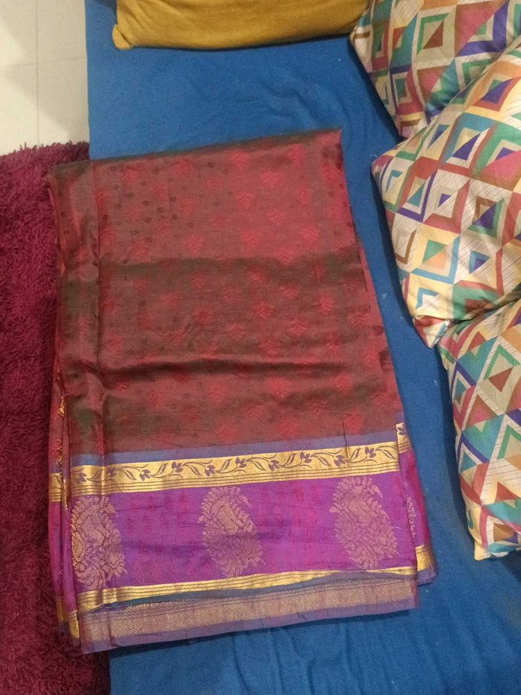 Kanjeevaram pure Maroon &amp; Purple Silk Saree