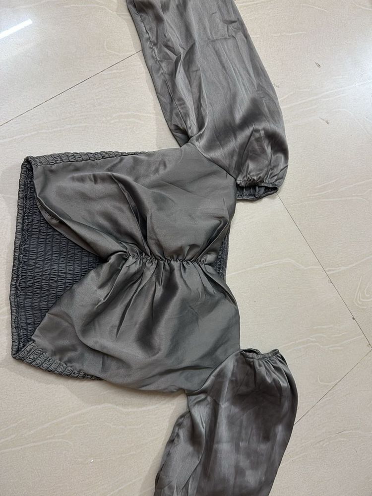 Satin Smocked Square Neck Top