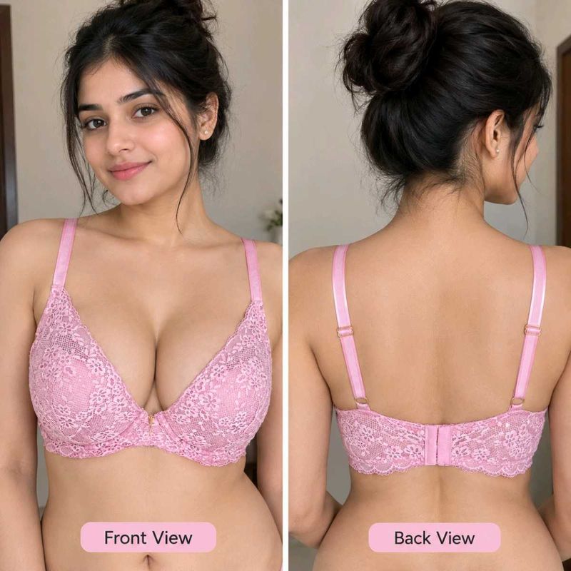 Lace Padded Bra - Pink