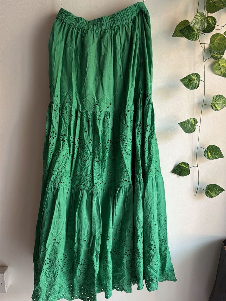 Boho Eyelet Tiered Maxi Skirt