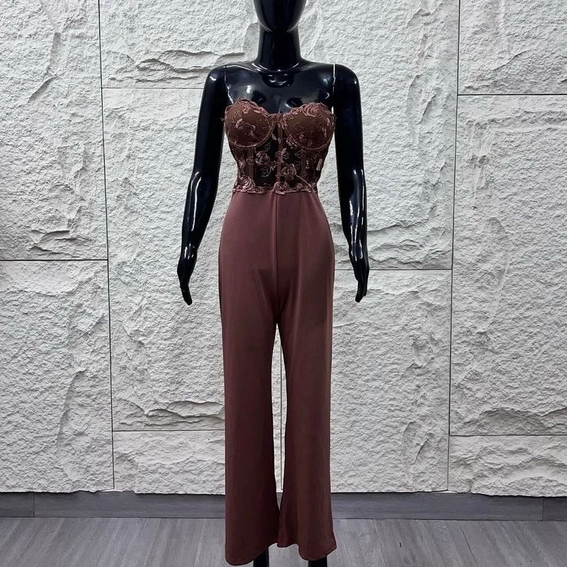 Chocolate Brown Floral Embroidered Jumpsuit 🤎