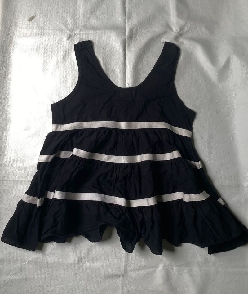 Black Tiered Tank Top with White Stripes