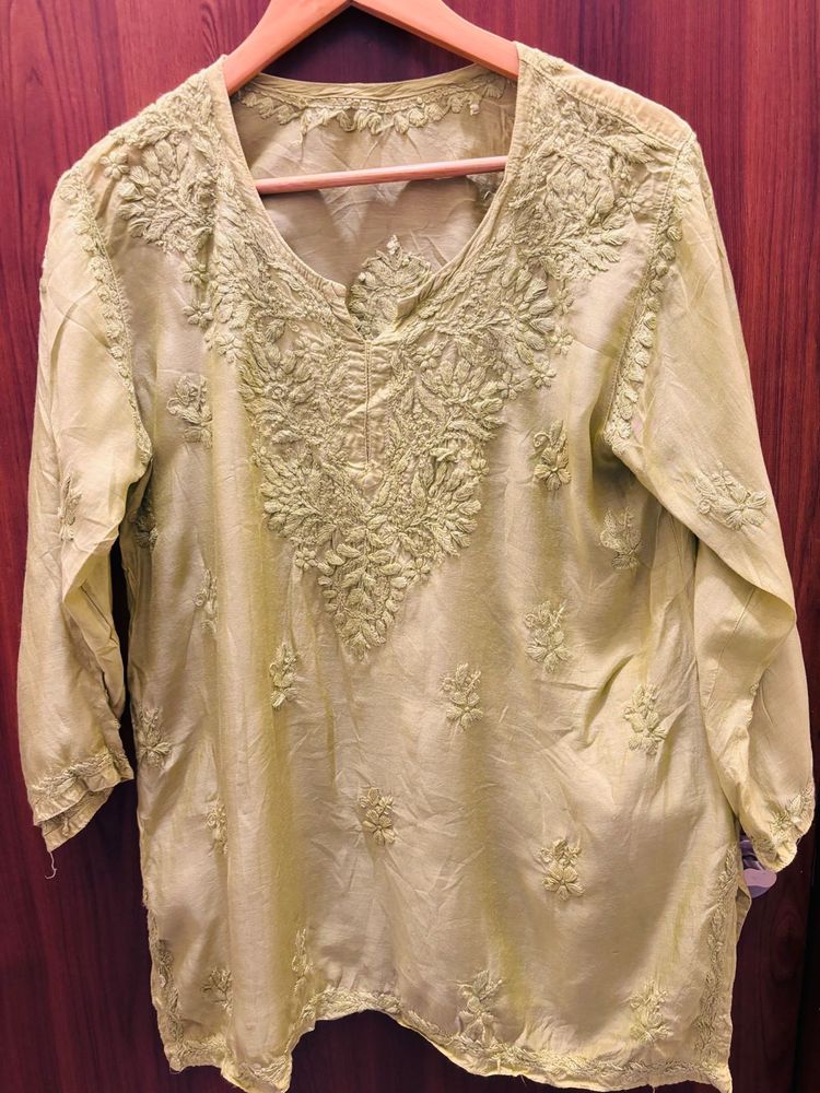 Lakhnavi Embroidered Lime Green Kurta
