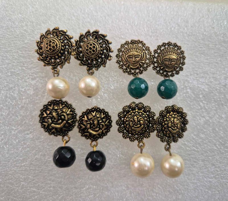 Oxidized Ethnic Earrings with Pearls &amp; Beads