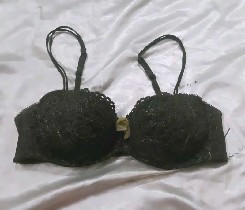 Elegant Black Lace Bra with Gold Accents
