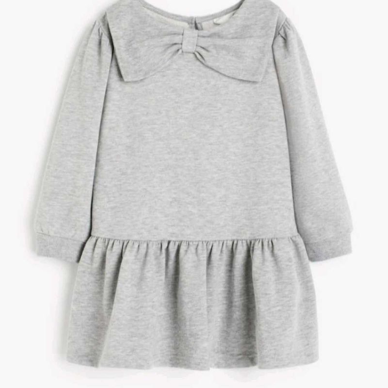 Adorable Grey Bow Detail Sweat Dress
