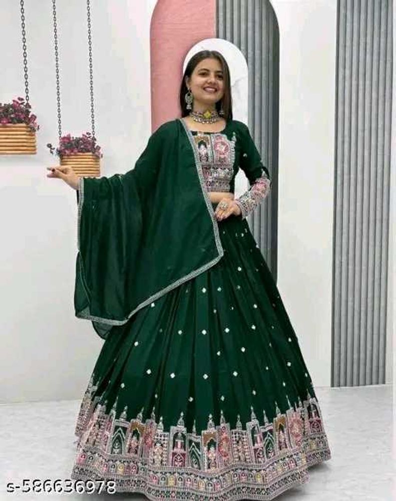 Stunning Green Embroidered Lehenga Choli Set