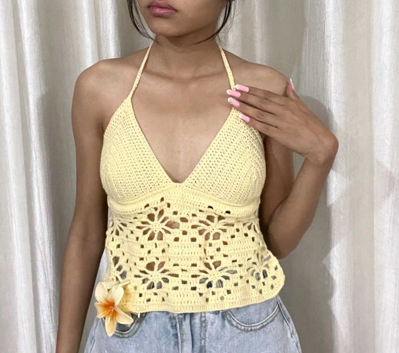 Yellow Crochet Halter Top