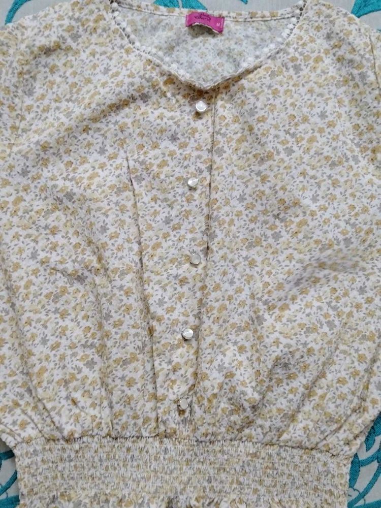 Charming Floral Print Button-Up Top