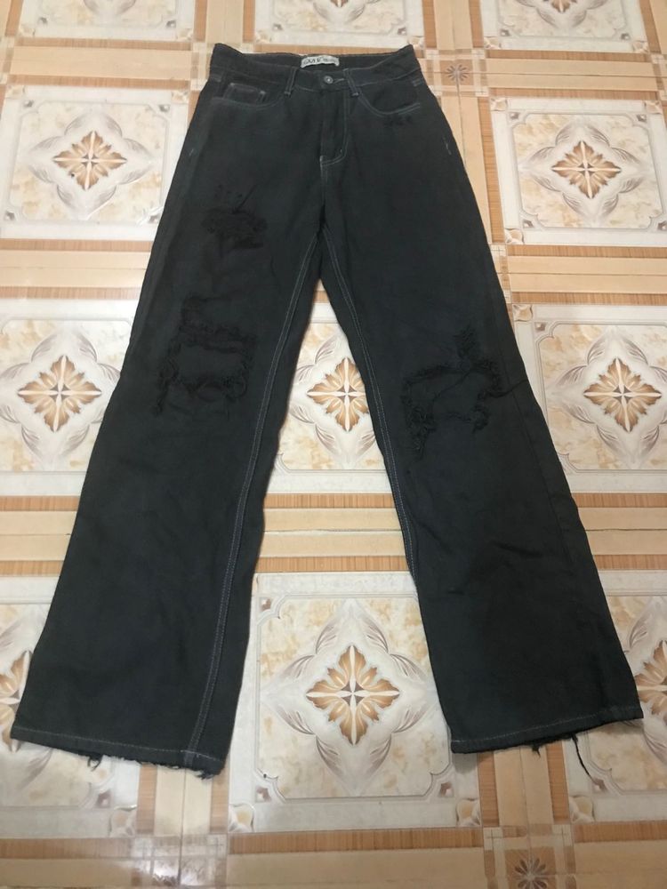 Trendy Black Wide Leg Jeans