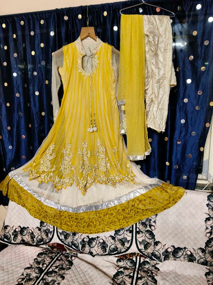 Yellow Striped Ethnic anarkali