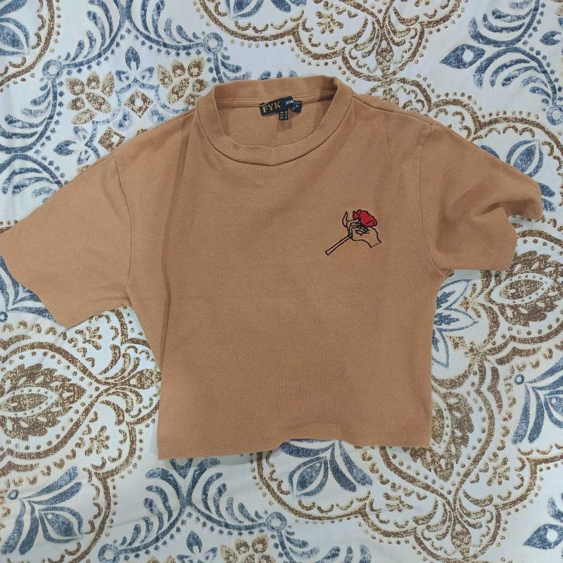 Tan crop top with rose Size M