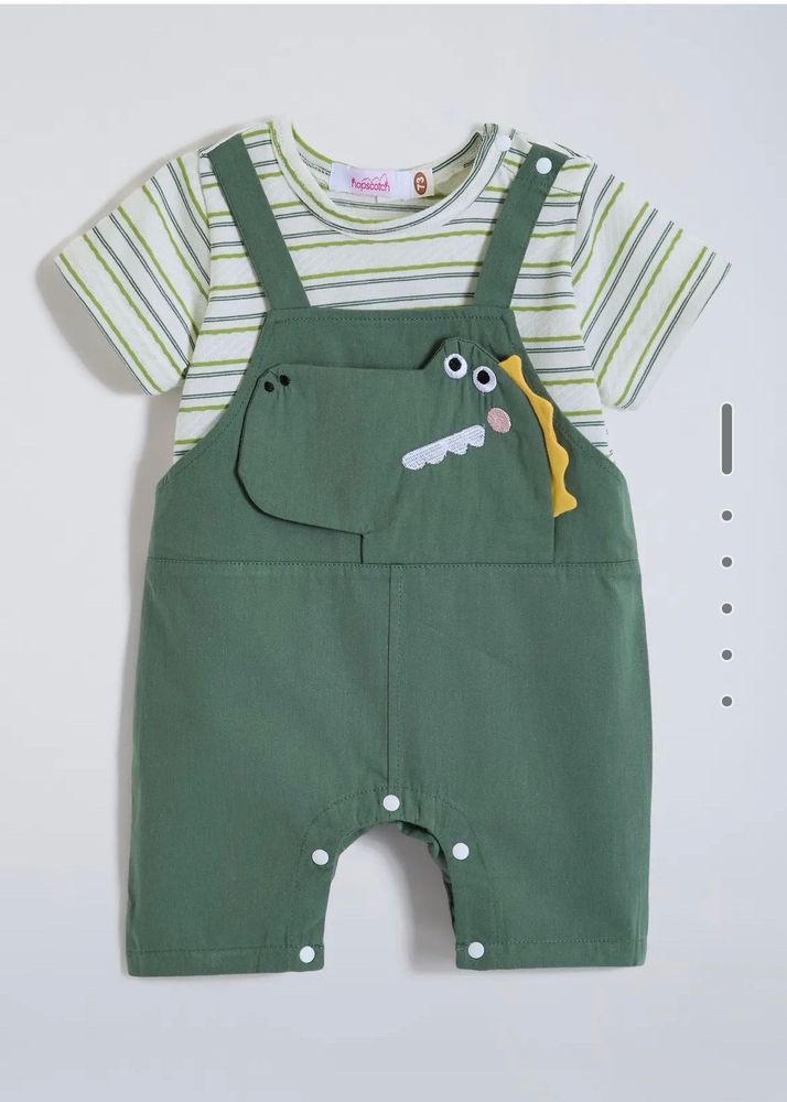 Cute Dinosaur Overalls &amp; Striped Tee Set