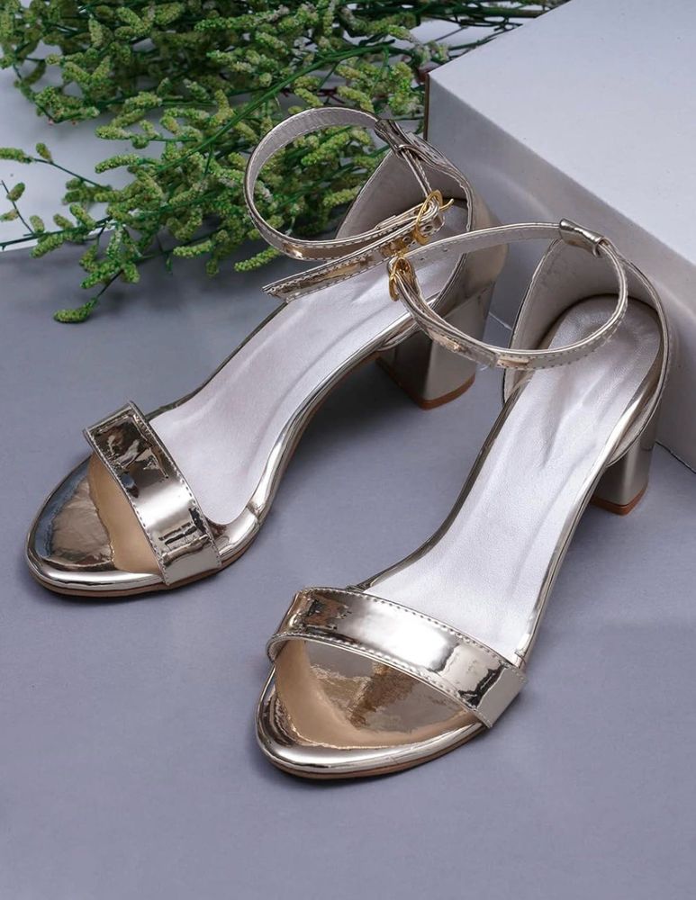 Elegant Gold Ankle Strap Heels