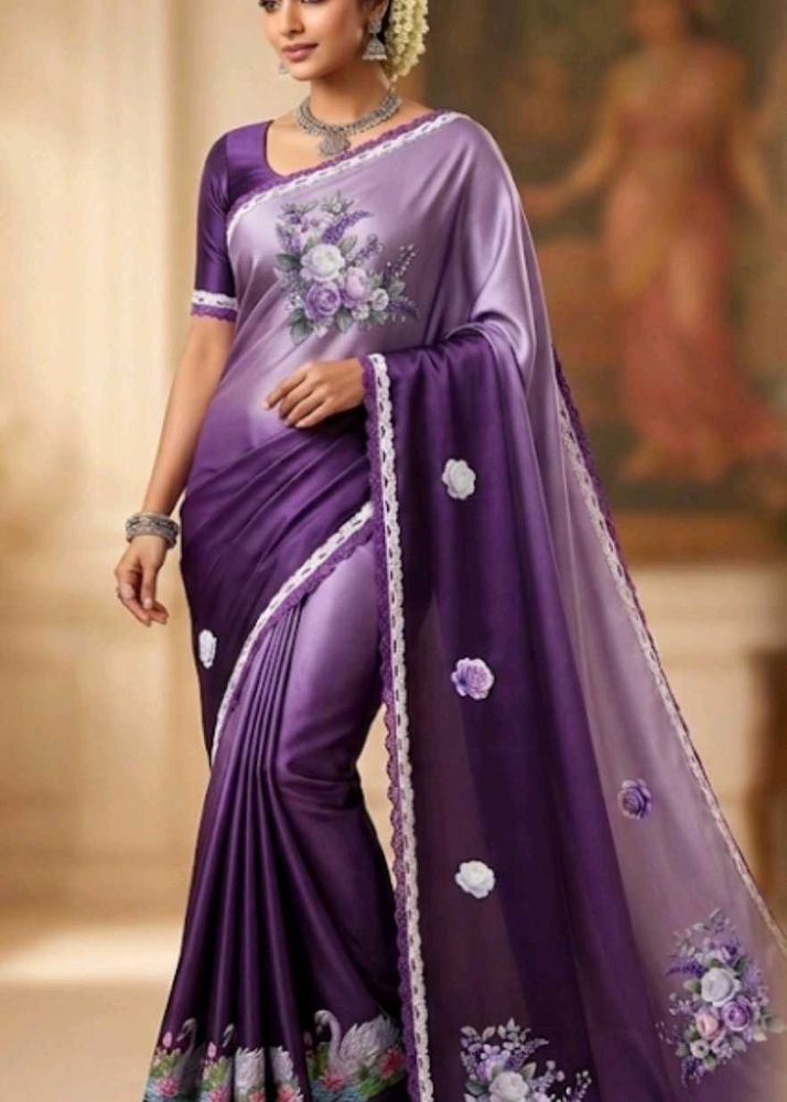 Beautiful Purple Floral Print Saree