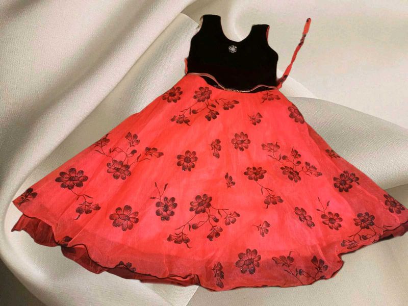 Fit Flared Floral Net &amp; Velvet Prom Dress