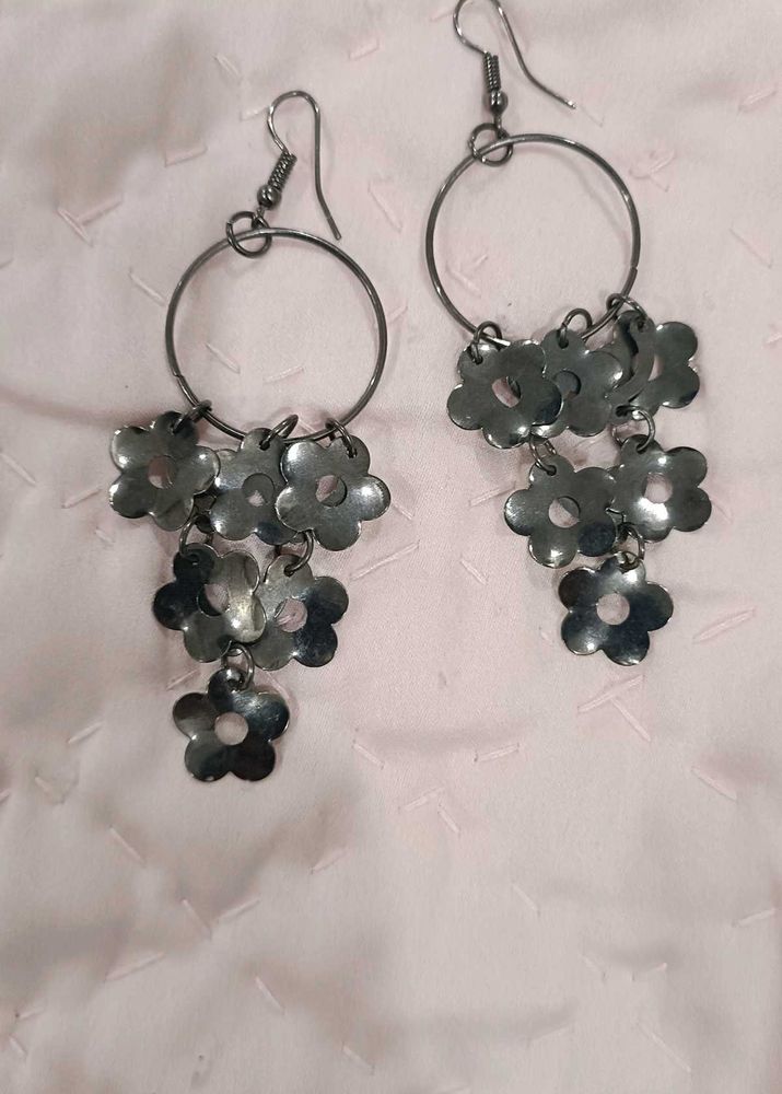Floral Dangle Hoop Earrings