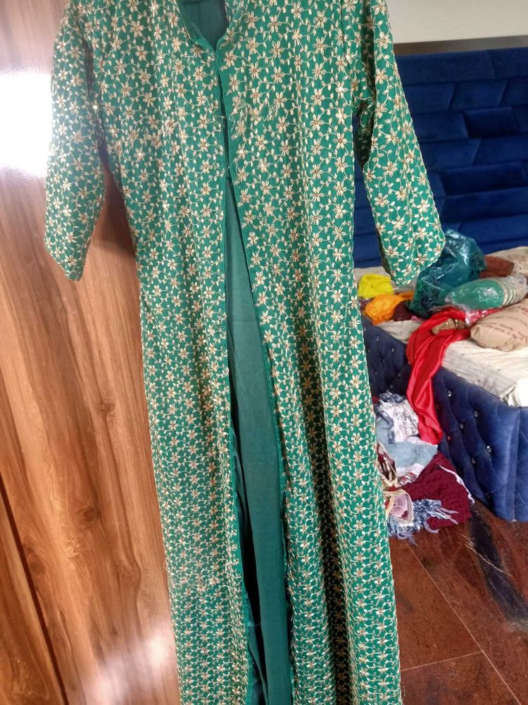 Green Embroidered Kurta Come Jacket