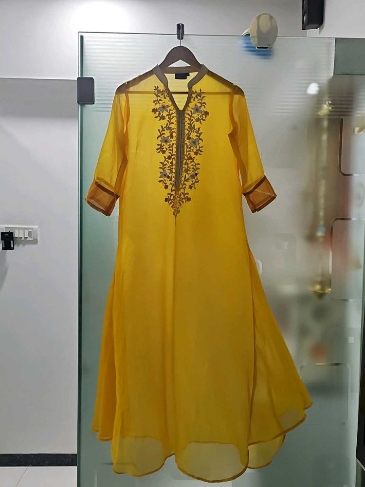 Yellow Embroidered Anarkali Kurta