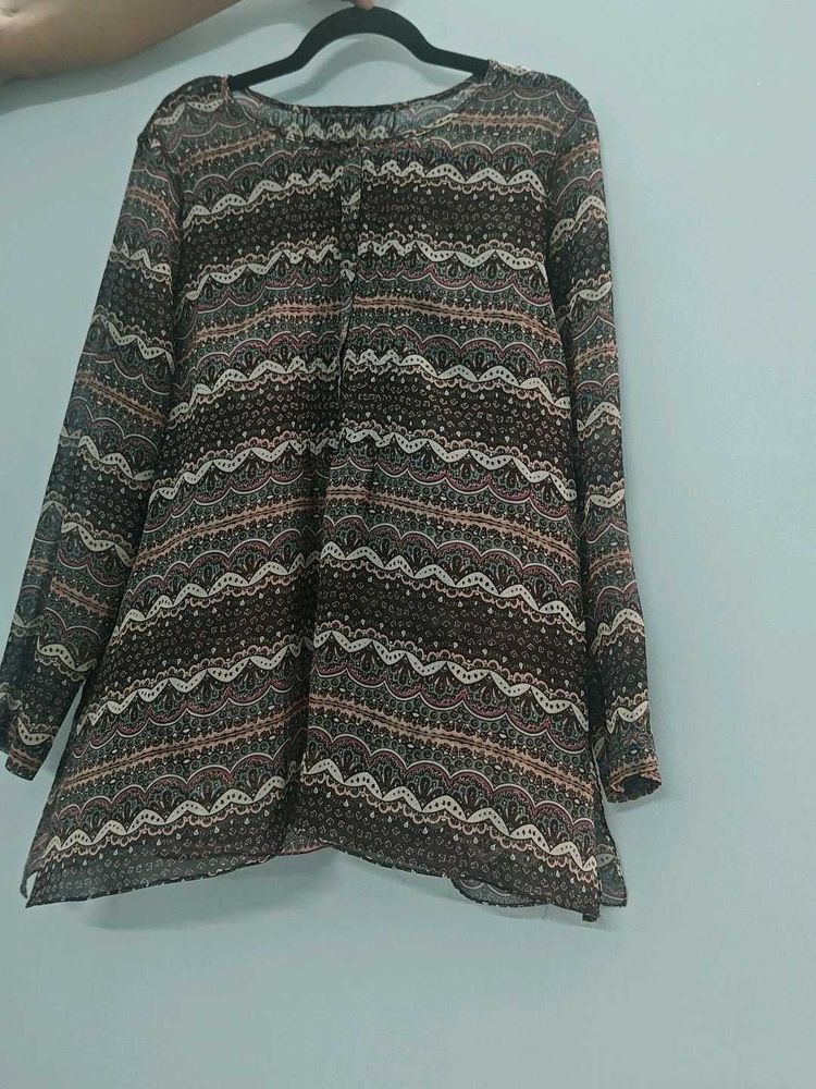 Boho Patterned Sheer Kurta Top