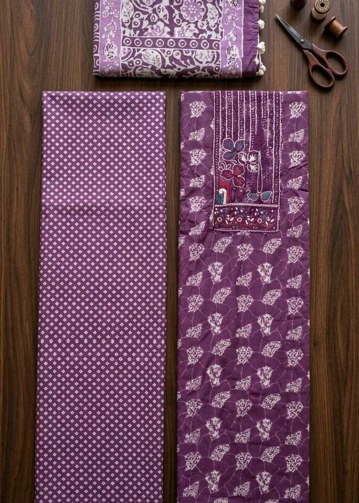 Purple Bandhani Print Dress Material