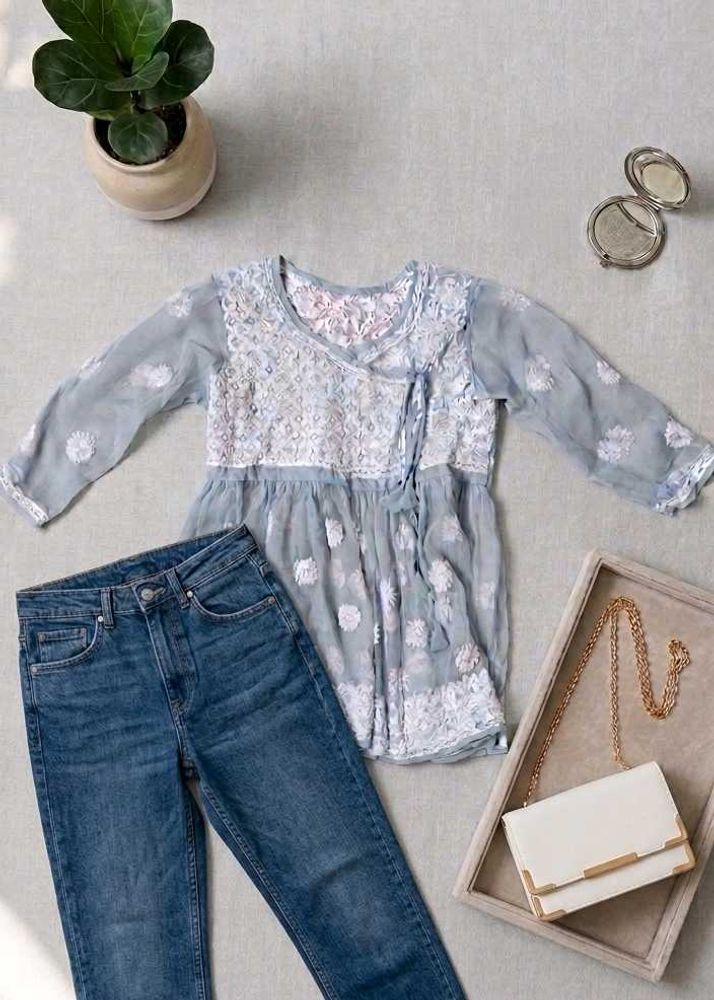 Chikankari Floral Short kurti/Top