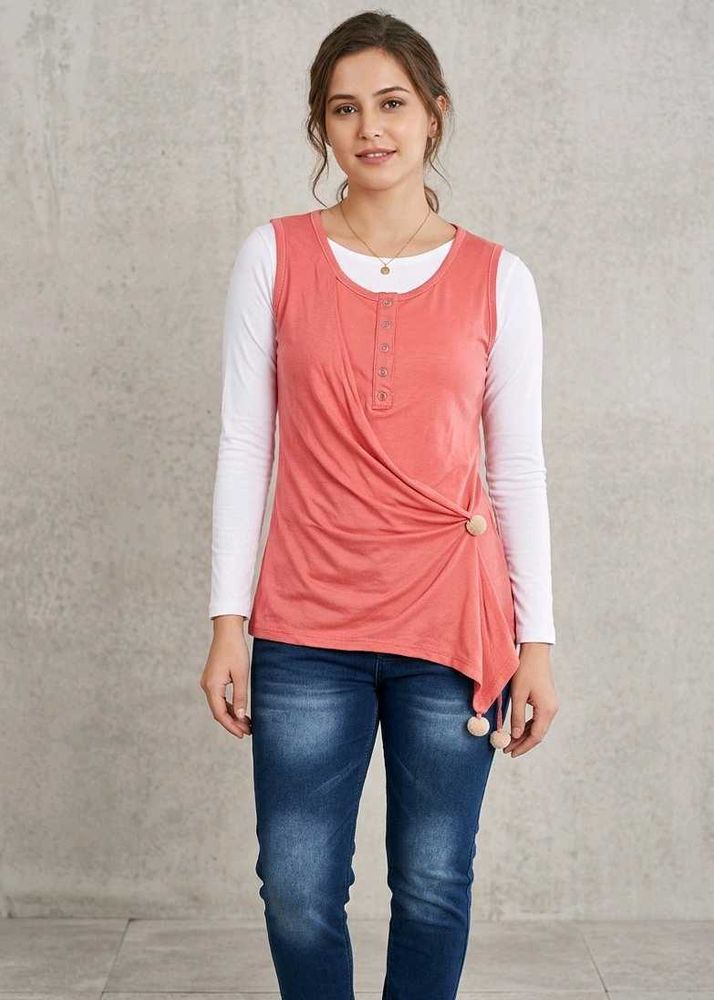 Stylish Coral Tunic with jeans