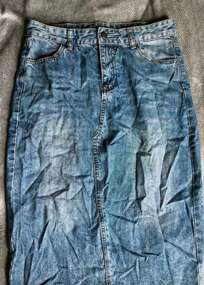 I. Washed Denim Midi Skirt