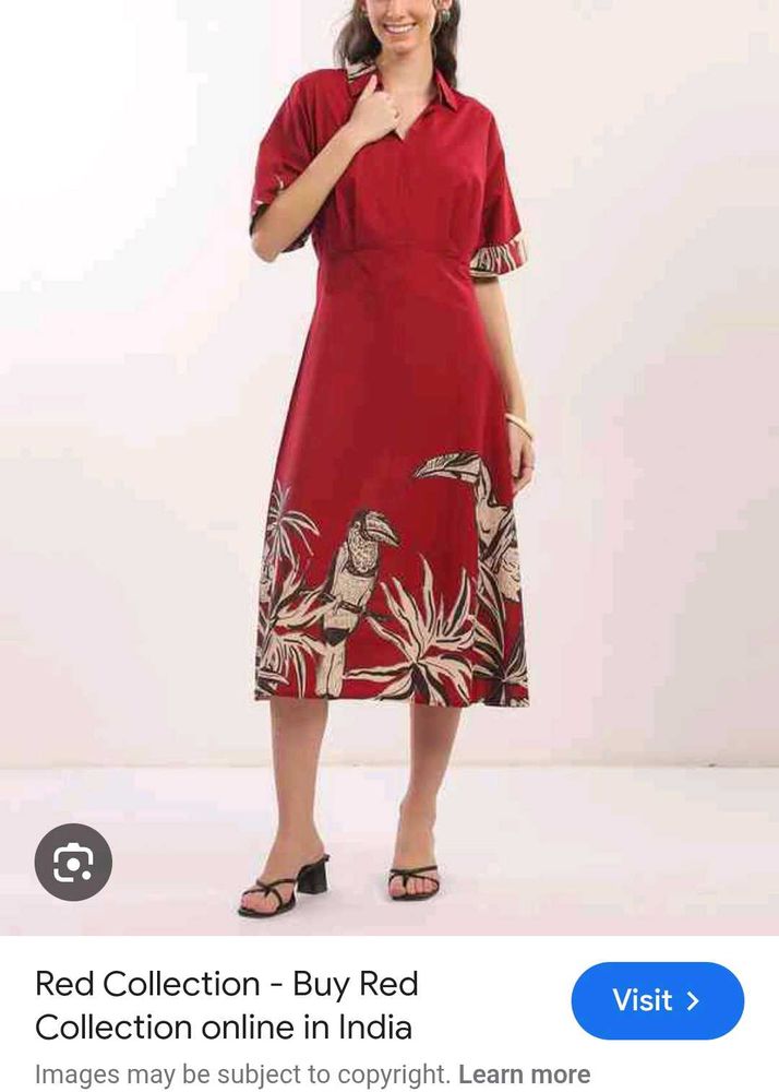 Elegant Red Midi Shirt Dress