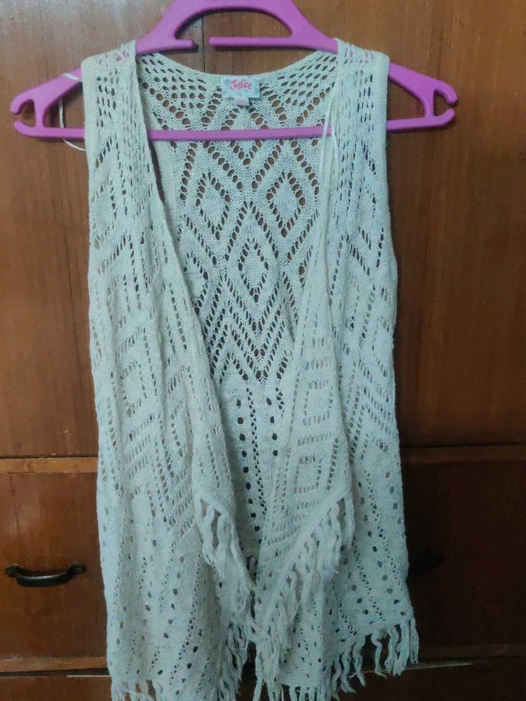 Boho White Crochet Kimono Vest