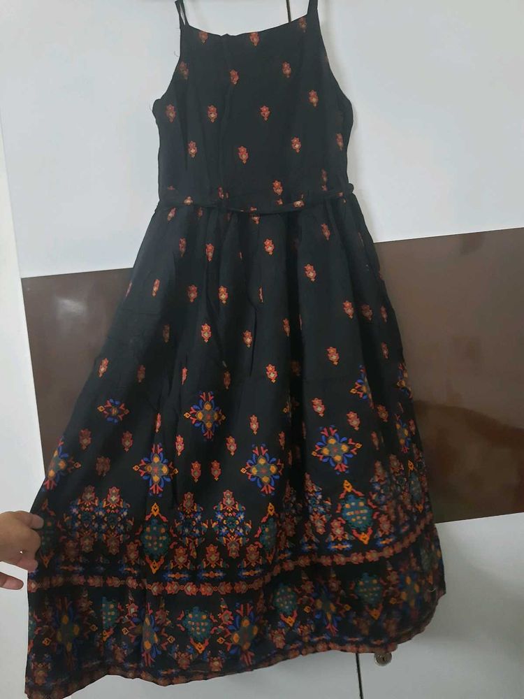 Black Rangoli Print Dress