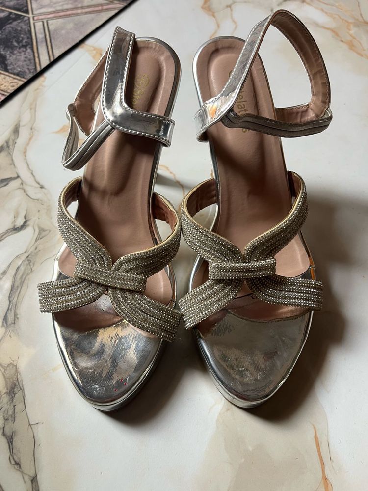 Sparkling Silver Platform Heels