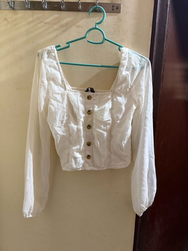 White Cropped Button-Up Blouse