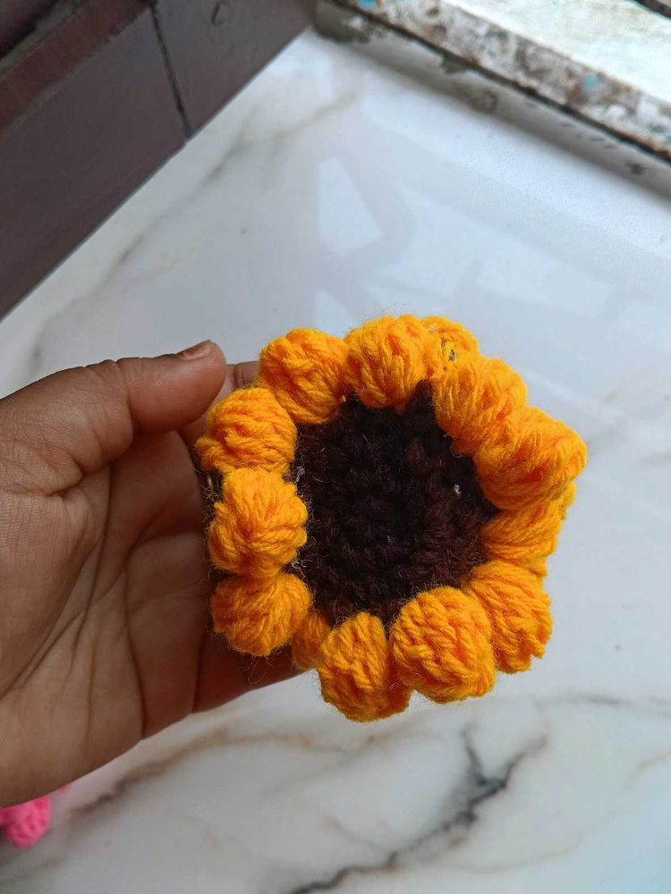 Handmade Crochet Sunflower Hair Clip