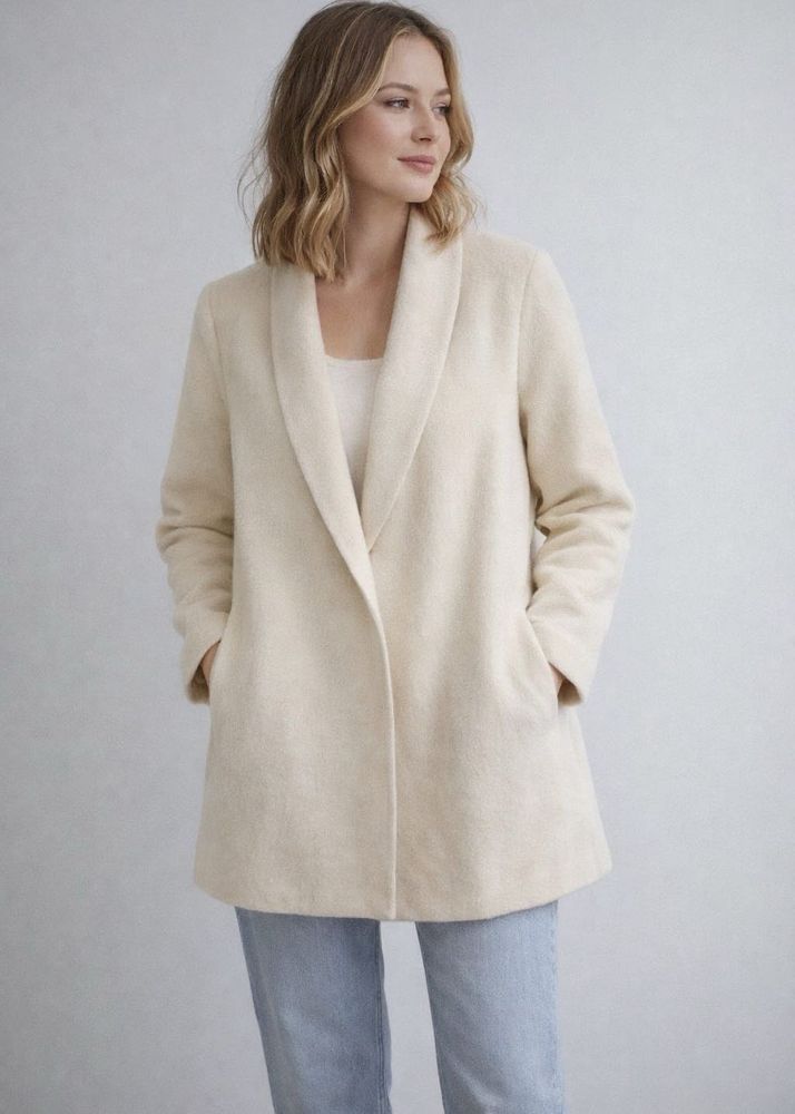 Elegant Cream Shawl Collar Coat(new)