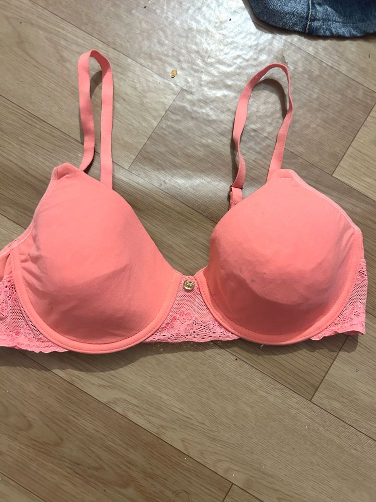 Coral Lace Trim Bra