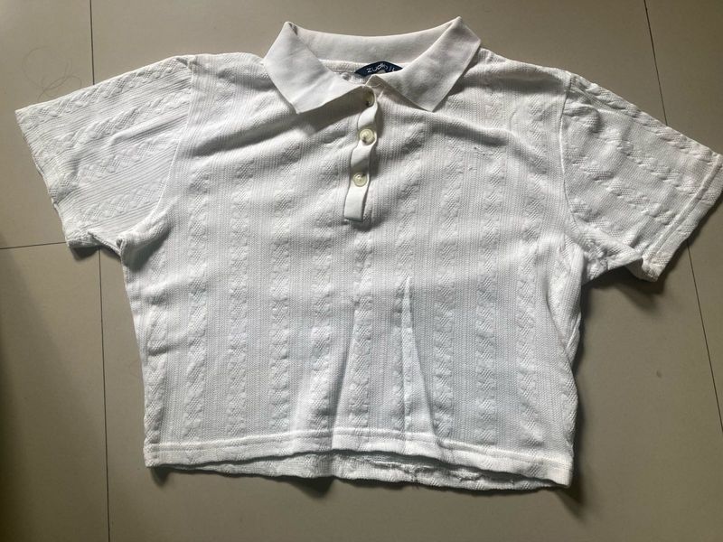 White Textured Polo T-Shirt