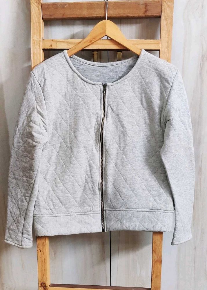 Grey Quilted Zip-Up Jacket size-36