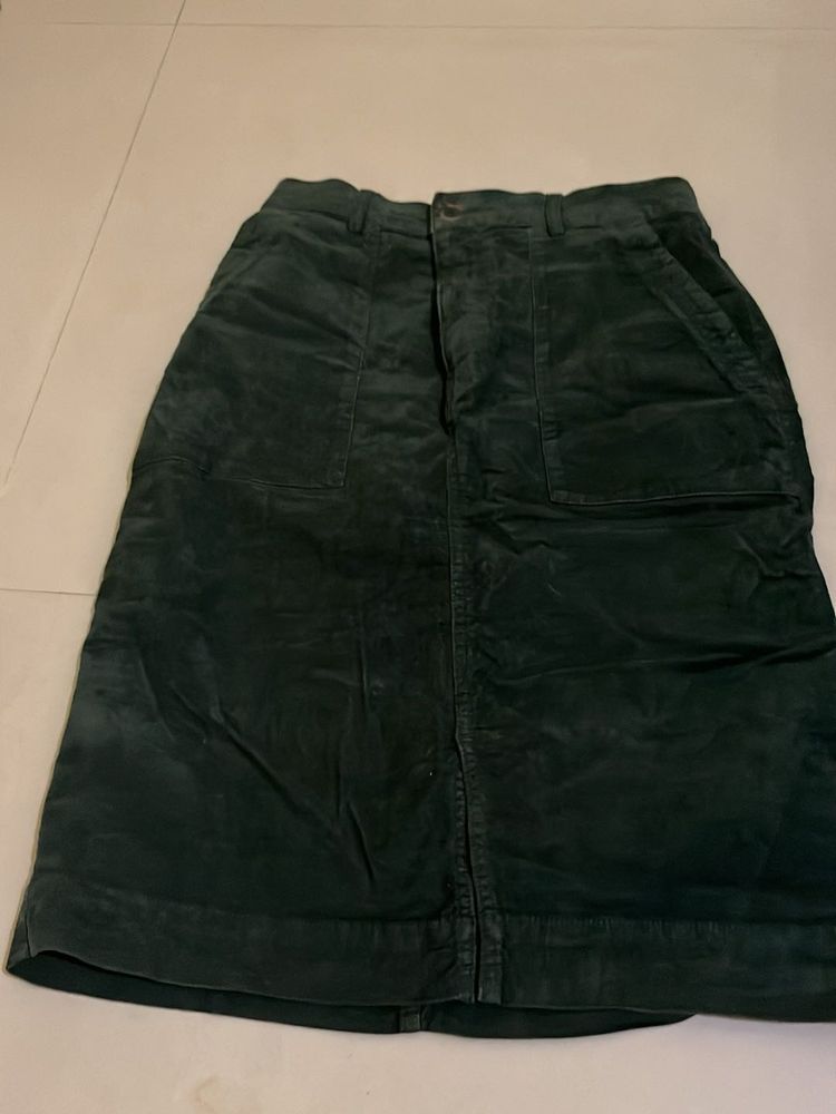 Stylish Dark Green Corduroy Skirt