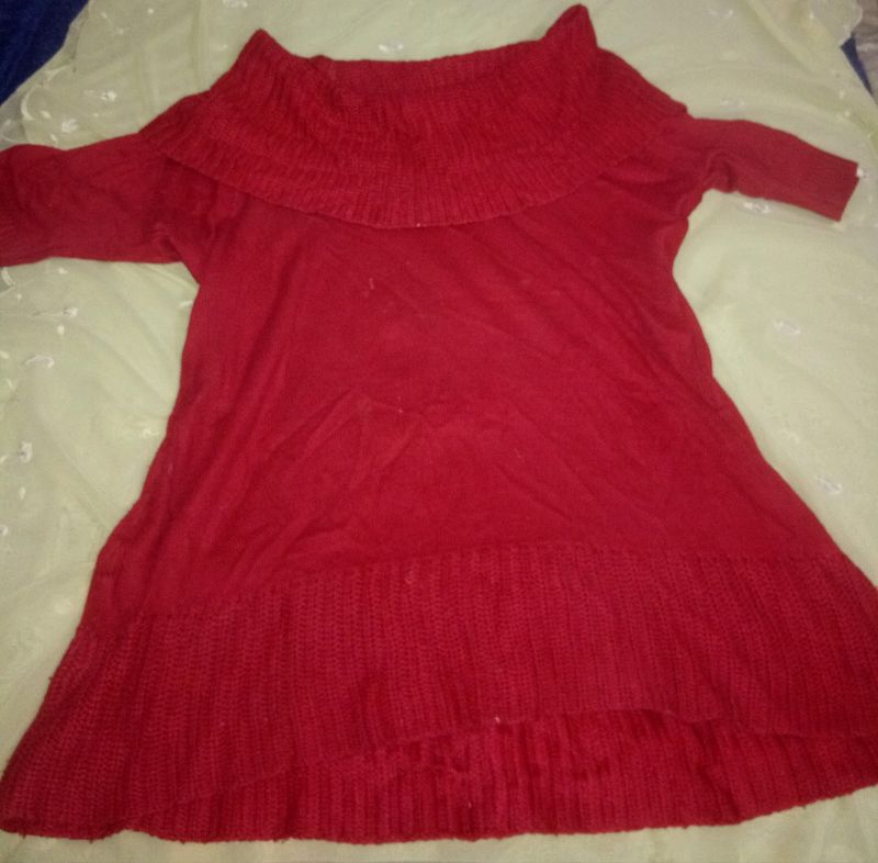 Winter Offer Red Bartot Off Shoulder T