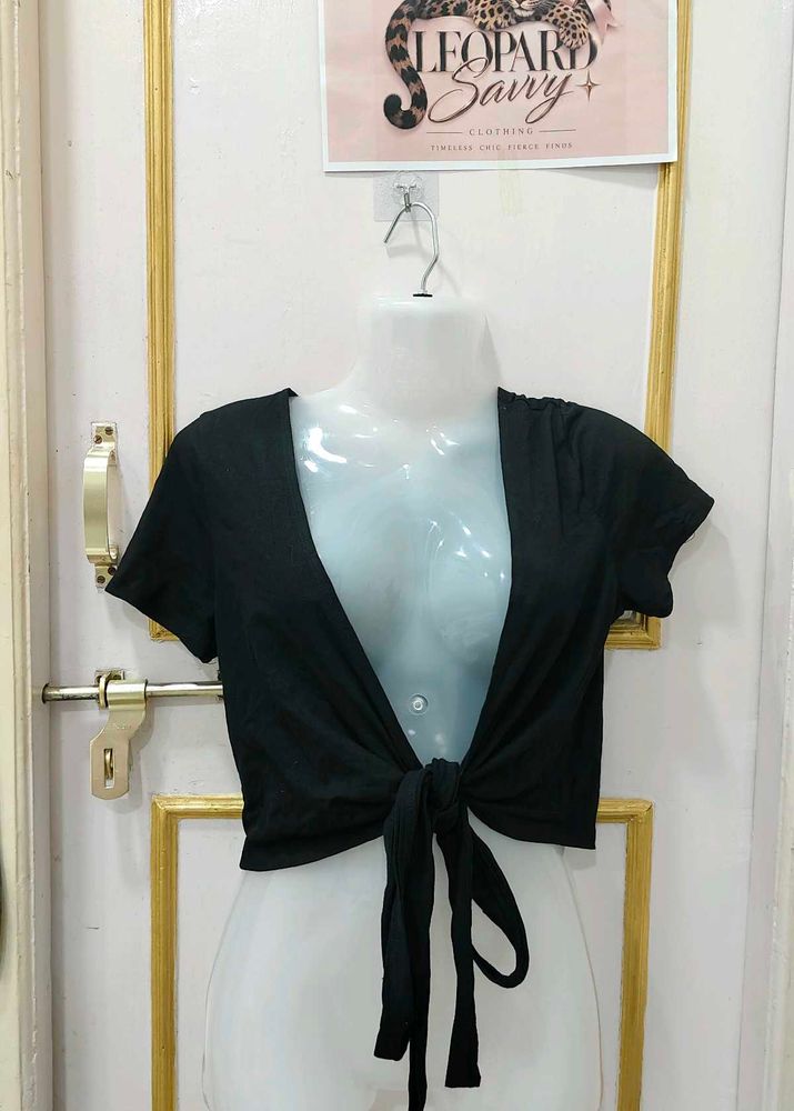 Black Tie-Front Crop Top