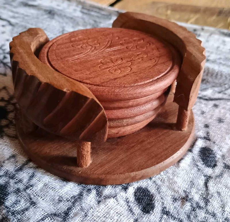 For Festive Carved Wooden Coaster