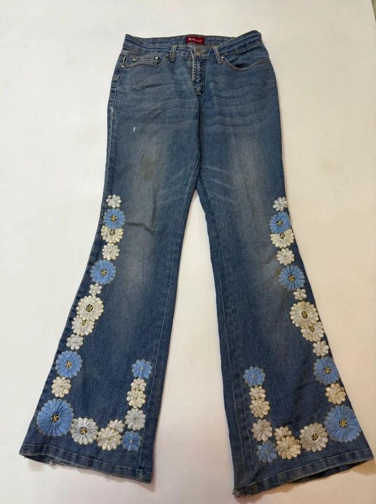 Floral Flare High Rise Jeans